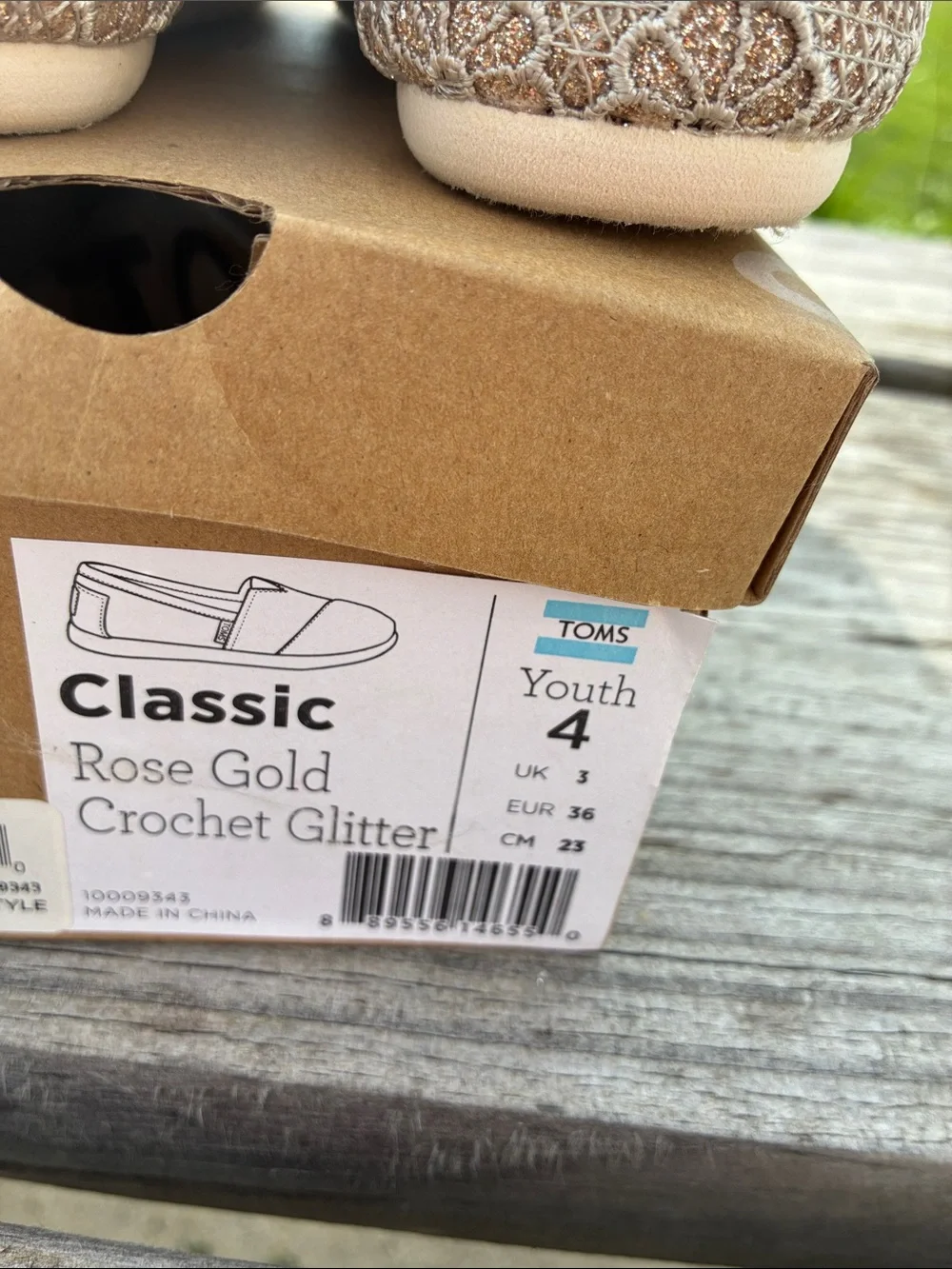 Toms Kids Rose Gold Crochet Glitter Slip-Ons